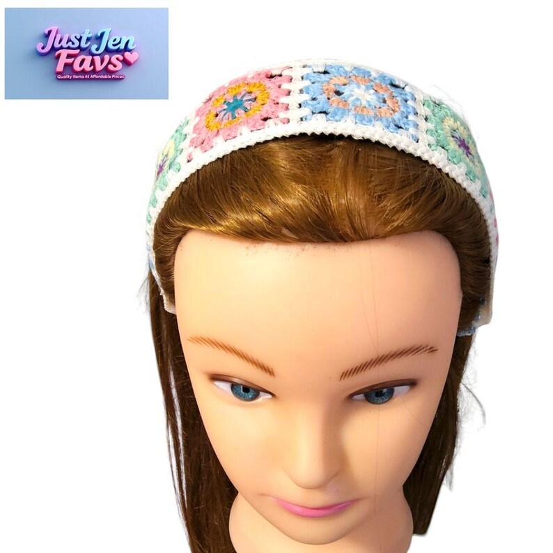 Black Satin Headband with Multi-Color Crochet Embroidery, Designed By Just Jen
