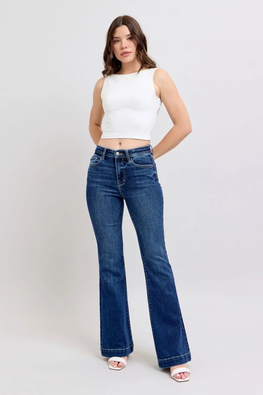 Judy Blue Full Size High Rise Flare Jeans with Pockets Plus Size - JUST - JEN BOUTIQUE