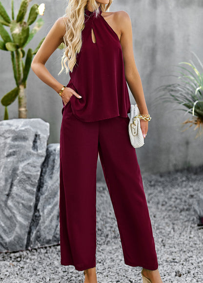 Halter Neck Top and Straight Leg Pants Set