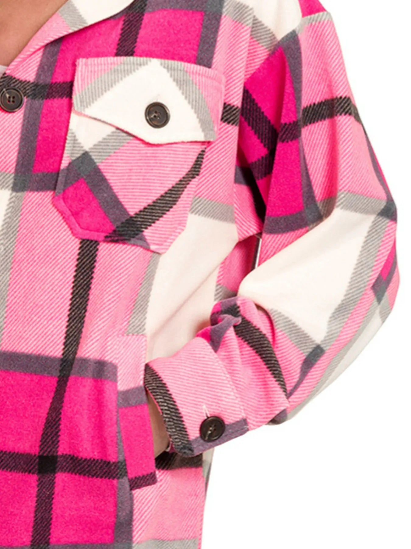 Zenana Oversized Plaid Fleece Shacket - JUST - JEN BOUTIQUE