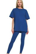 Zenana Cotton Round Neck Top & Legging Set - JUST - JEN BOUTIQUE