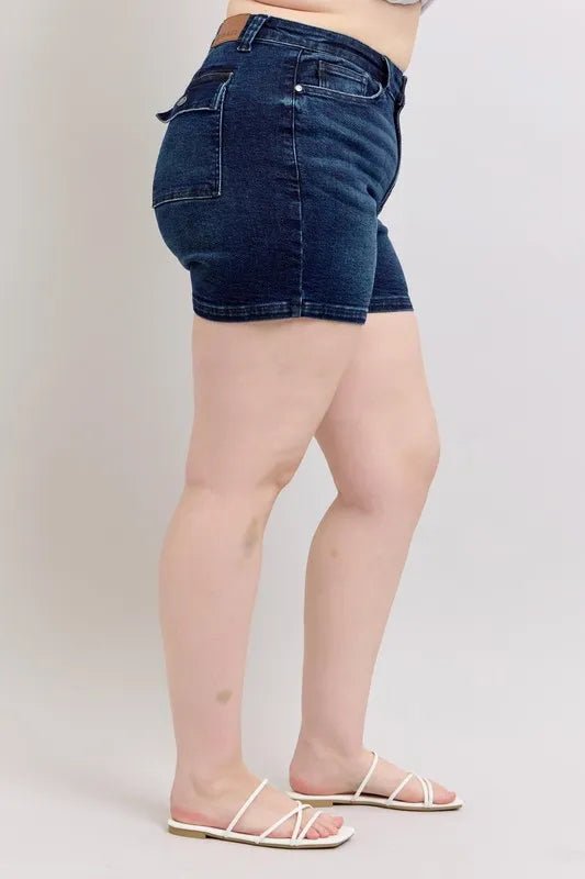 Judy Blue Full Size High Waist Back Flap Pocket Denim Shorts Plus Size - JUST - JEN BOUTIQUE
