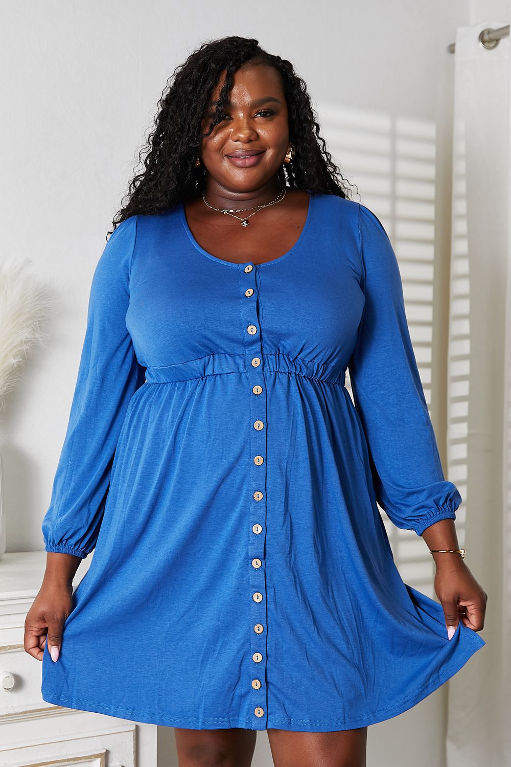 Double Take Scoop Neck Empire Waist Long Sleeve Magic Dress - JUST - JEN BOUTIQUE