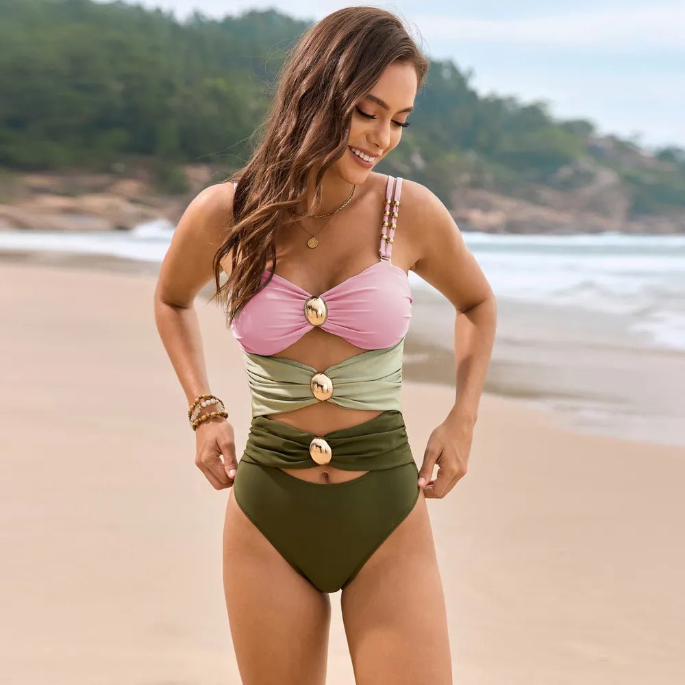Color Block Sweetheart Neck One - Piece Swimwear - JUST - JEN BOUTIQUE