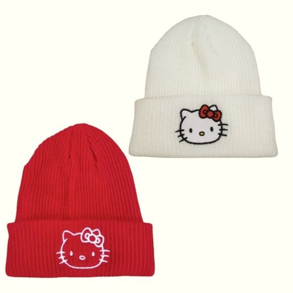 HELLO KITTY Winter Warm Beanie Red and White 2 Piece Set