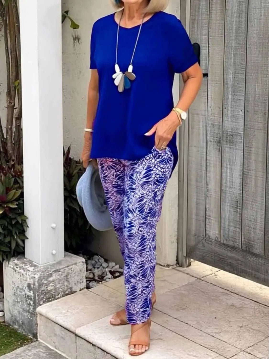 Full Size Round Neck Short Sleeve Top and Pants Set Plus Size - JUST - JEN BOUTIQUE