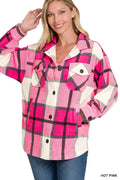 Zenana Oversized Plaid Fleece Shacket - JUST - JEN BOUTIQUE
