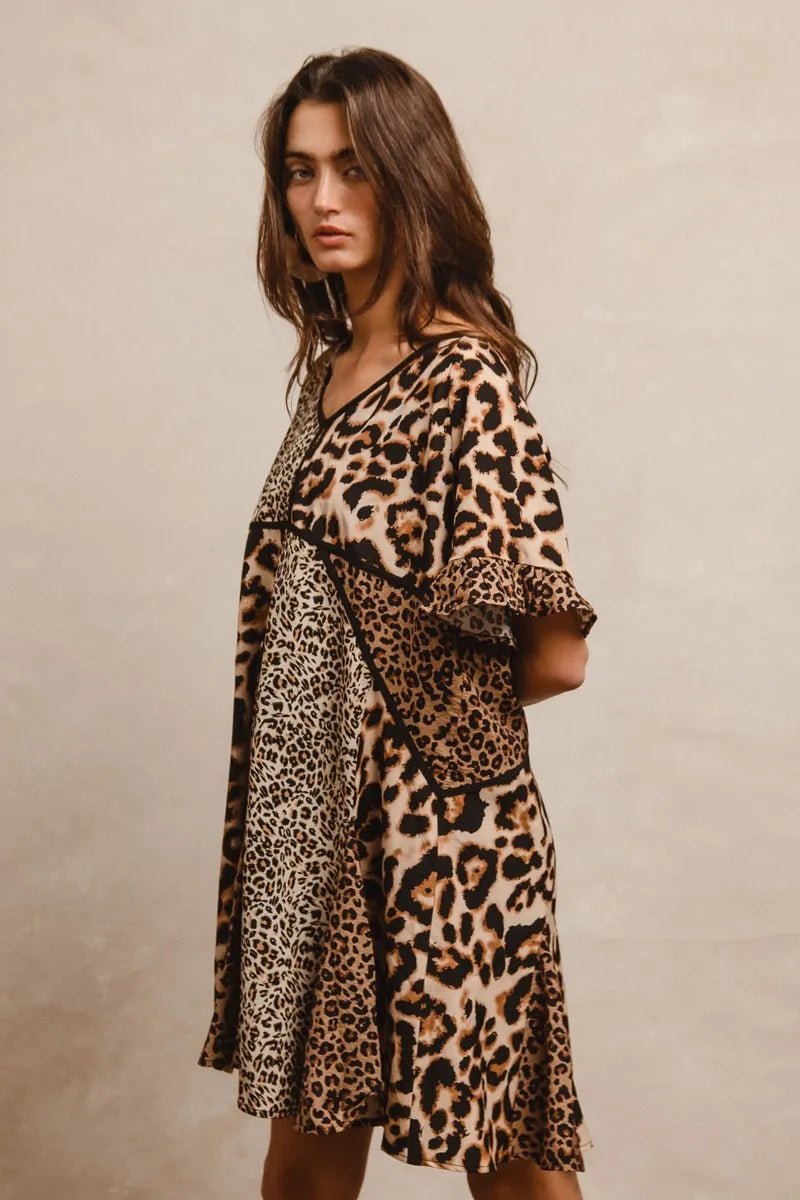 BiBi Leopard Prints Mix and Match Short Sleeves Dress - JUST - JEN BOUTIQUE