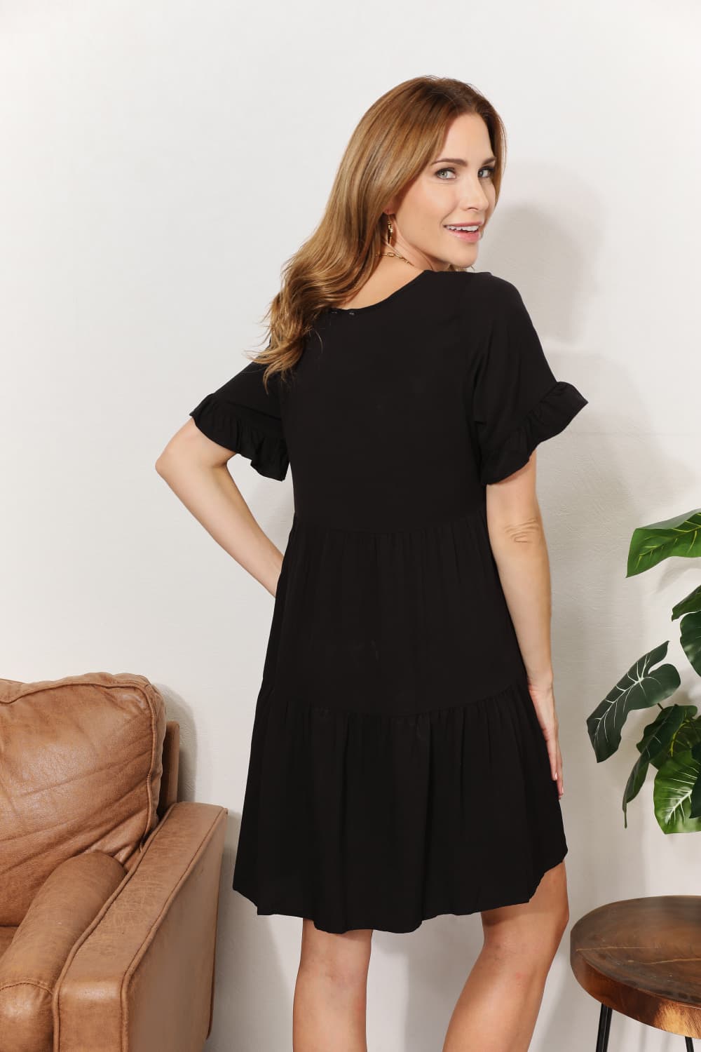 Mandy V - Neck Flounce Sleeve Tiered Dress - JUST - JEN BOUTIQUE