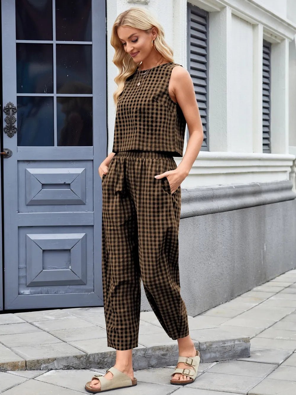 Plaid Sleeveless Top and Pants Set - JUST - JEN BOUTIQUE