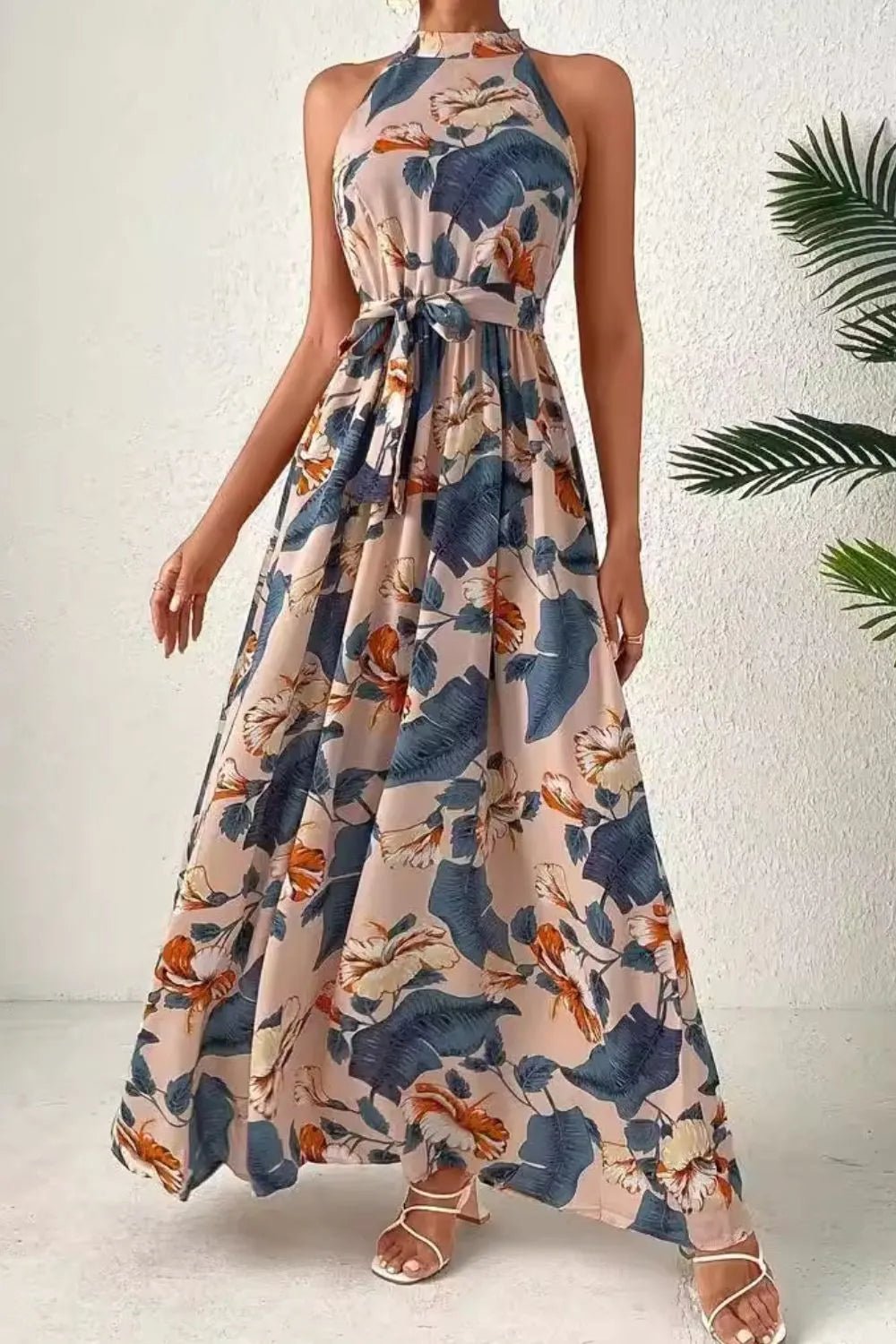 Tied Floral Sleeveless Dress - JUST - JEN BOUTIQUE