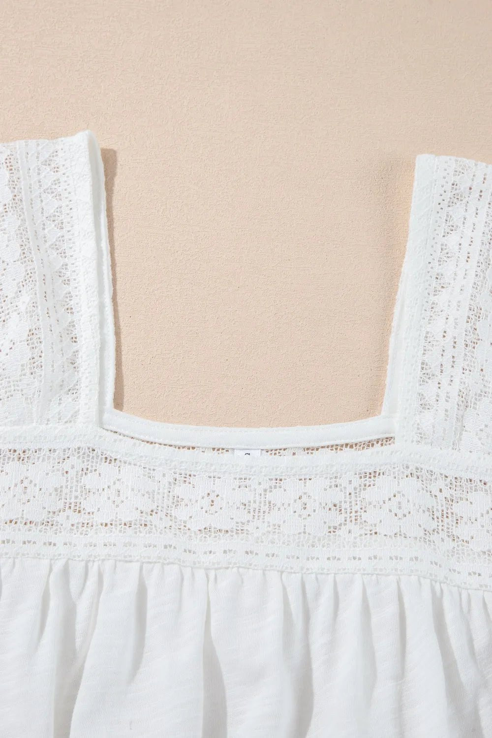Hollowed Lace Patchwork Square Neck Short Sleeve Blouse - JUST - JEN BOUTIQUE