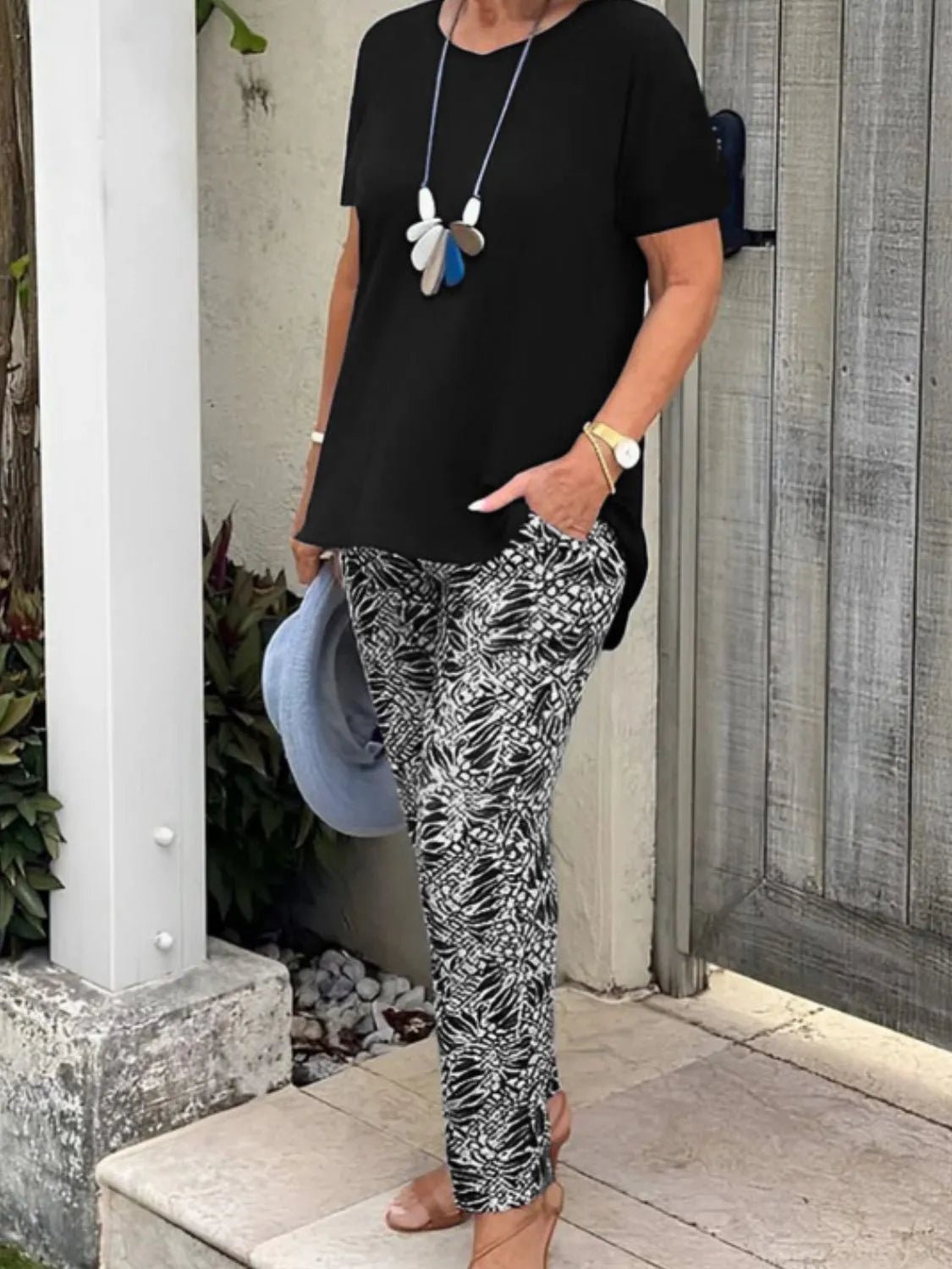 Full Size Round Neck Short Sleeve Top and Pants Set Plus Size - JUST - JEN BOUTIQUE