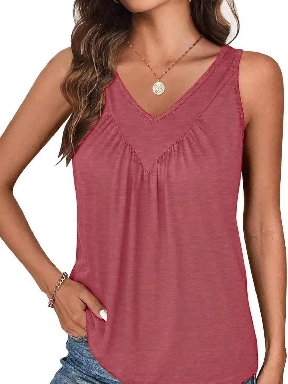 Ruched V - Neck Tank - JUST - JEN BOUTIQUE
