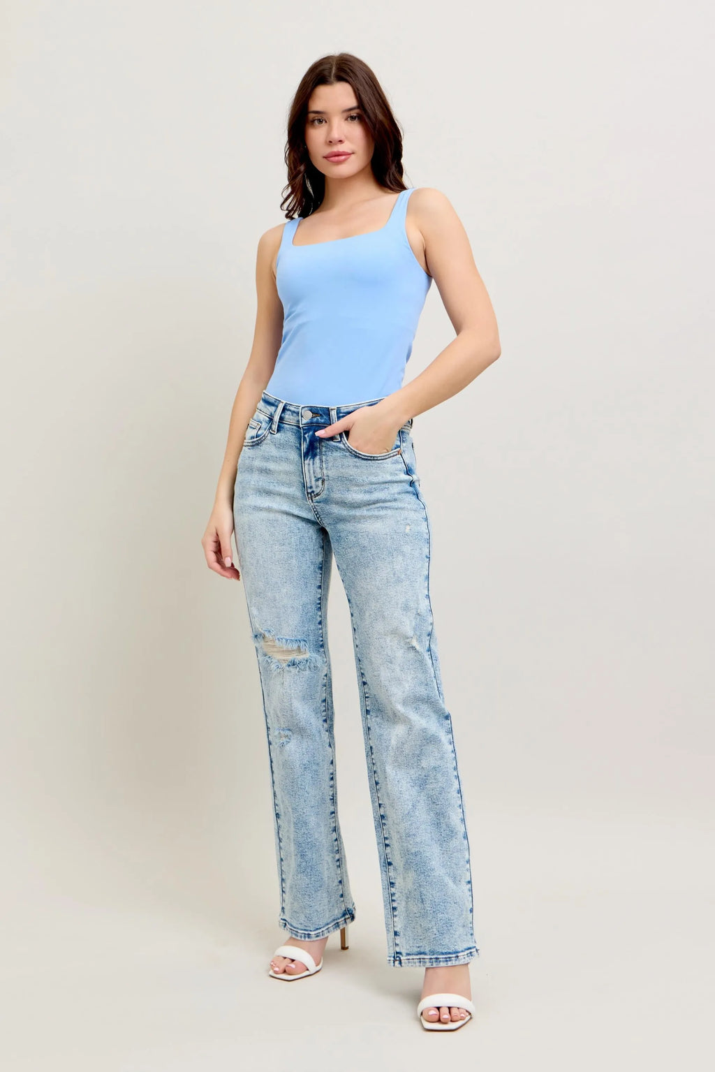 Judy Blue Full Size Hw Mineral Wash Destroy 90's Straight Jeans Plus Size - JUST - JEN BOUTIQUE