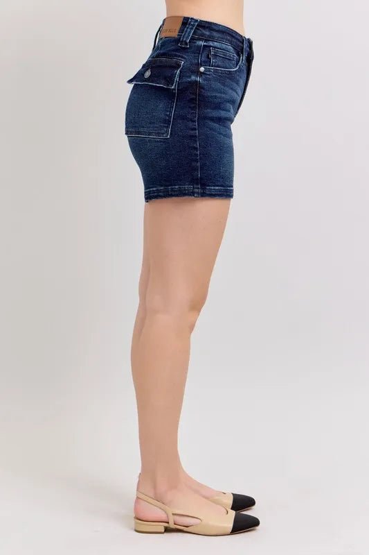 Judy Blue Full Size High Waist Back Flap Pocket Denim Shorts Plus Size - JUST - JEN BOUTIQUE
