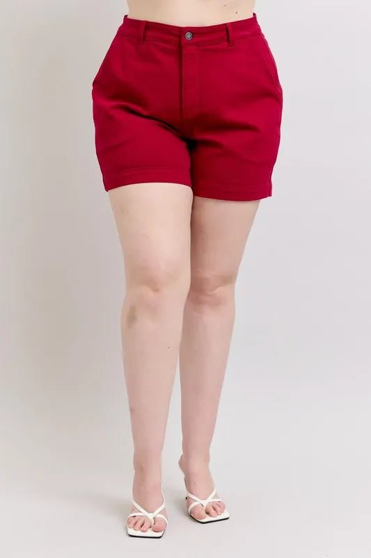 Judy Blue Full Size High Waist Tummy Control Garment Dyed Heart Shaped Denim Shorts Plus Size - JUST - JEN BOUTIQUE