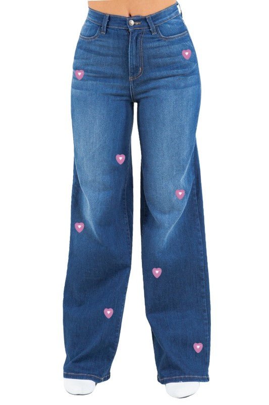 Heart Stud Wide Leg Jean - JUST - JEN BOUTIQUE