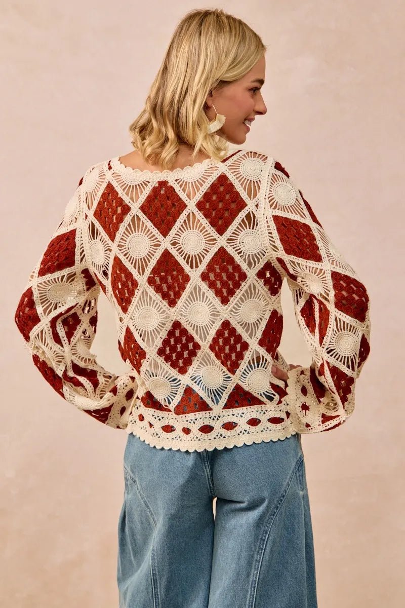 BiBi Diamond Crochet Knit Top - JUST - JEN BOUTIQUE
