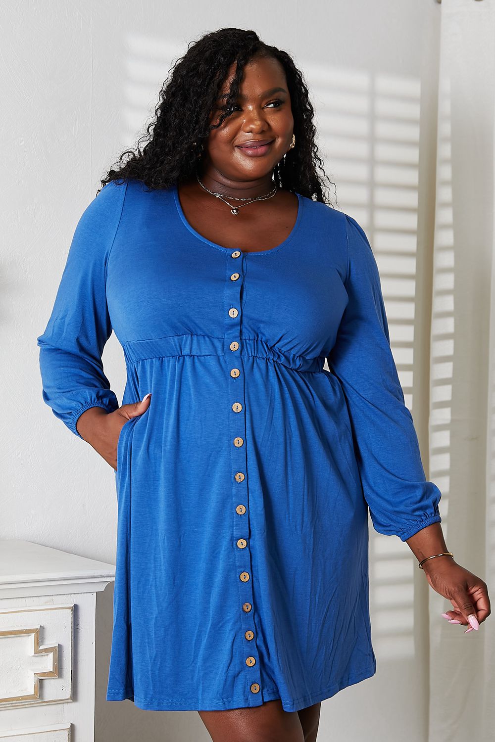 Double Take Scoop Neck Empire Waist Long Sleeve Magic Dress - JUST - JEN BOUTIQUE