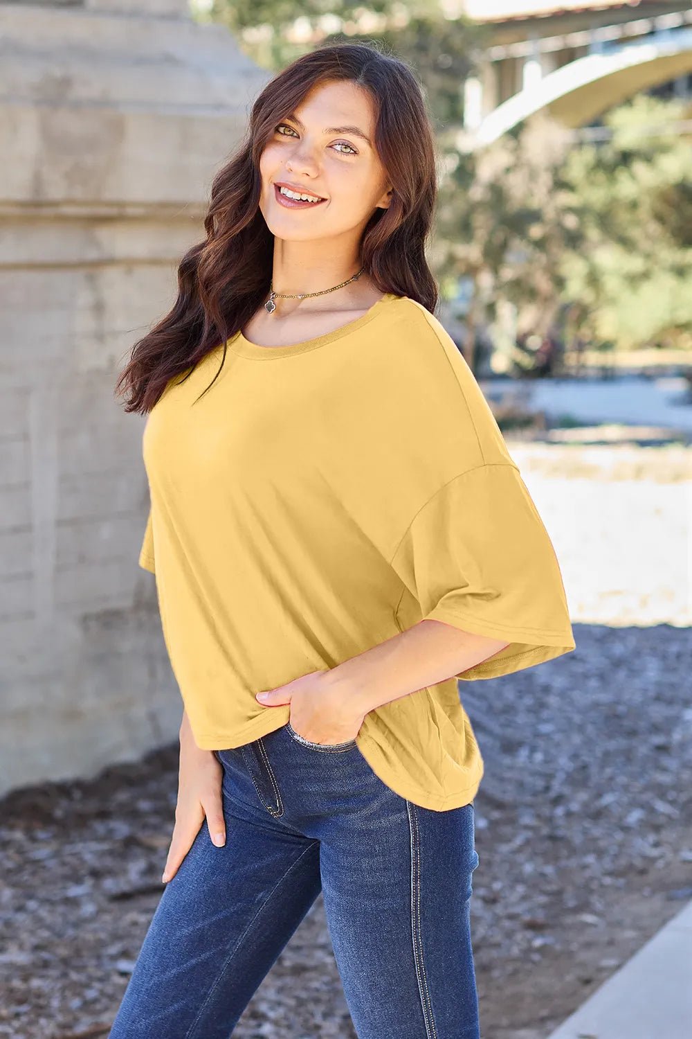 Basic Bae Bamboo Full Size Round Neck Drop Shoulder T-Shirt - JUST - JEN BOUTIQUE