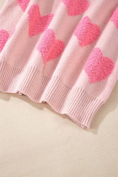 Light Pink Valentine’s Day Heart Jacquard Knit Sweater