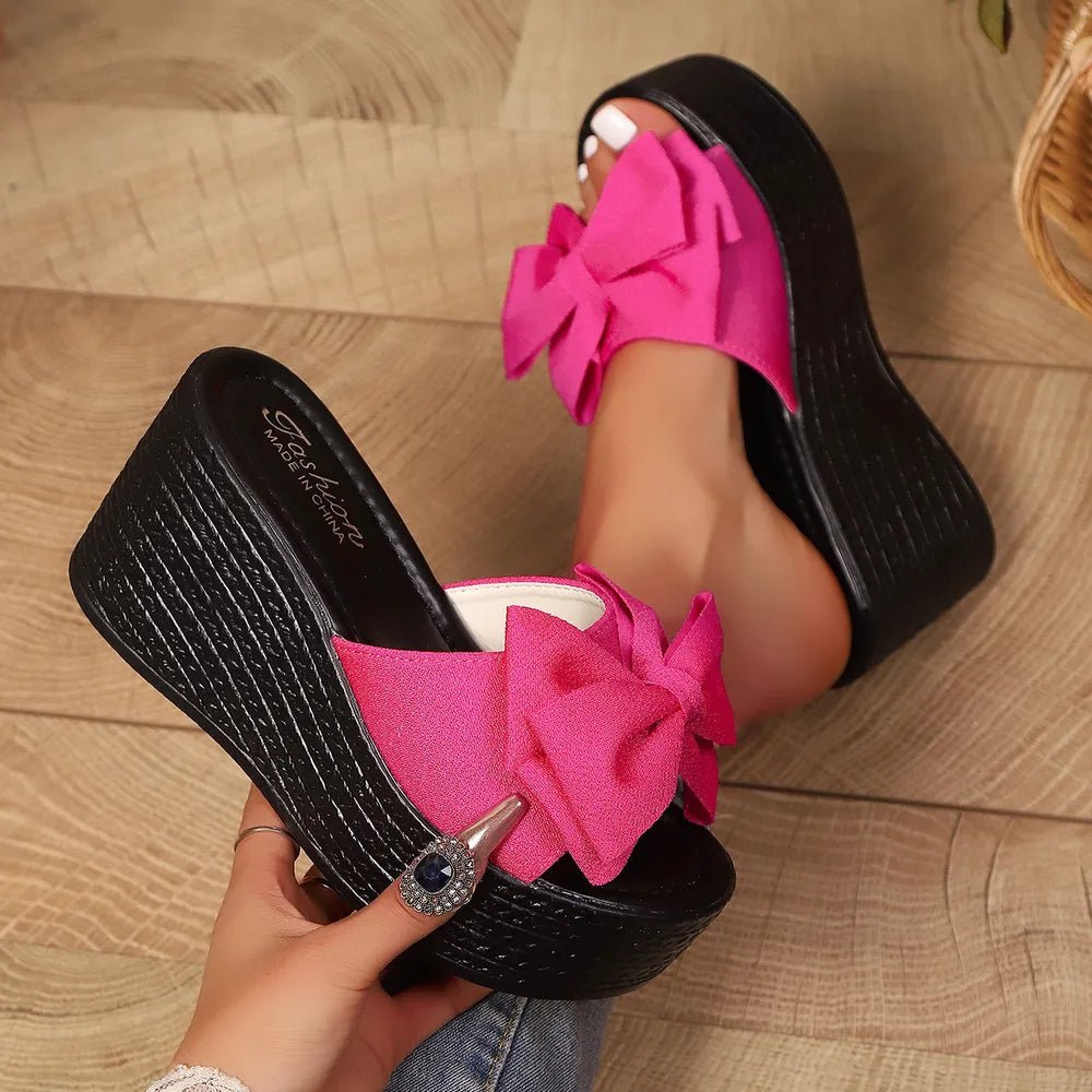 Bow Open Toe Platform Wedge Sandals - JUST - JEN BOUTIQUE
