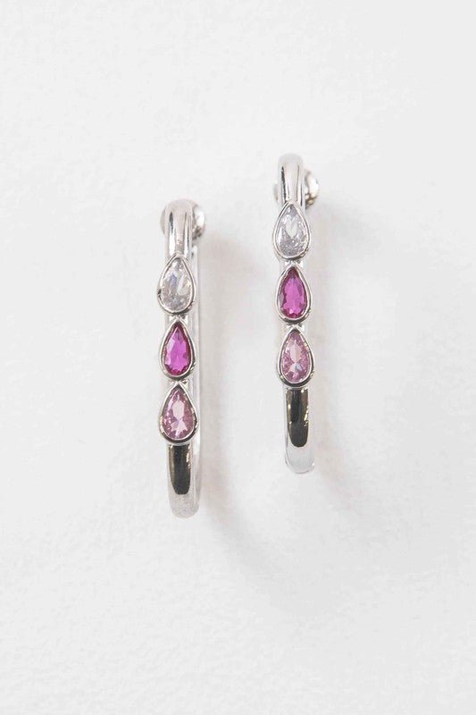 Pink Tear Hoop Earrings | Silver - JUST - JEN BOUTIQUE