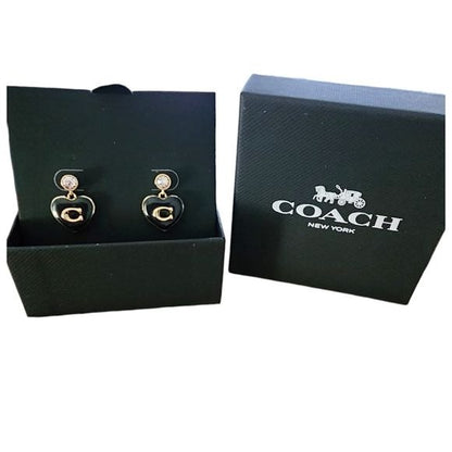 COACH Designer Signature Heart Crystal Drop Earrings