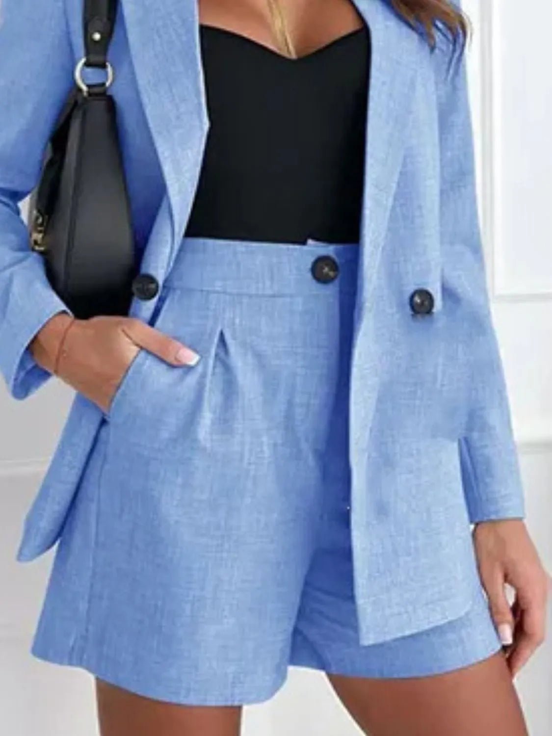 One Button Lapel Collar Blazer and Shorts Set - JUST - JEN BOUTIQUE