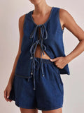 Tie Front Vest and Shorts Denim Set - JUST - JEN BOUTIQUE