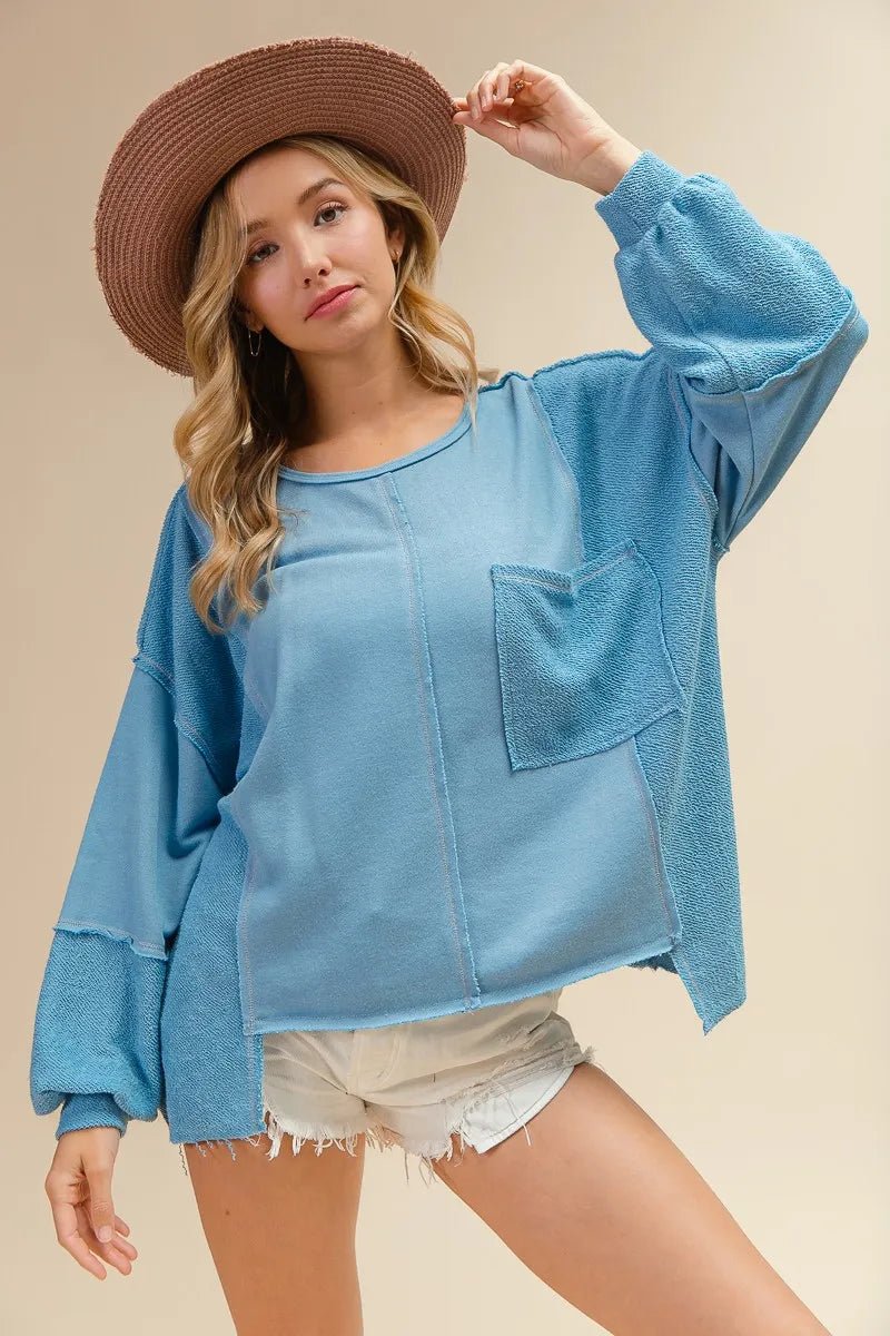 BiBi Oversized Pocket Front Sweatshirt - JUST - JEN BOUTIQUE