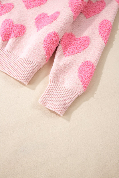 Light Pink Valentine’s Day Heart Jacquard Knit Sweater