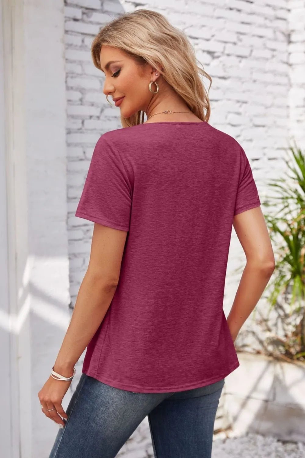 Decorative Button Scoop Neck T-Shirt - JUST - JEN BOUTIQUE