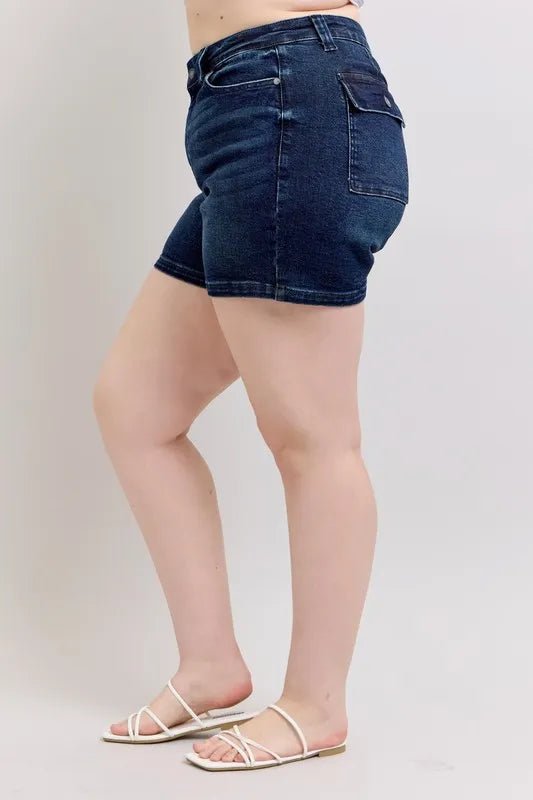 Judy Blue Full Size High Waist Back Flap Pocket Denim Shorts Plus Size - JUST - JEN BOUTIQUE