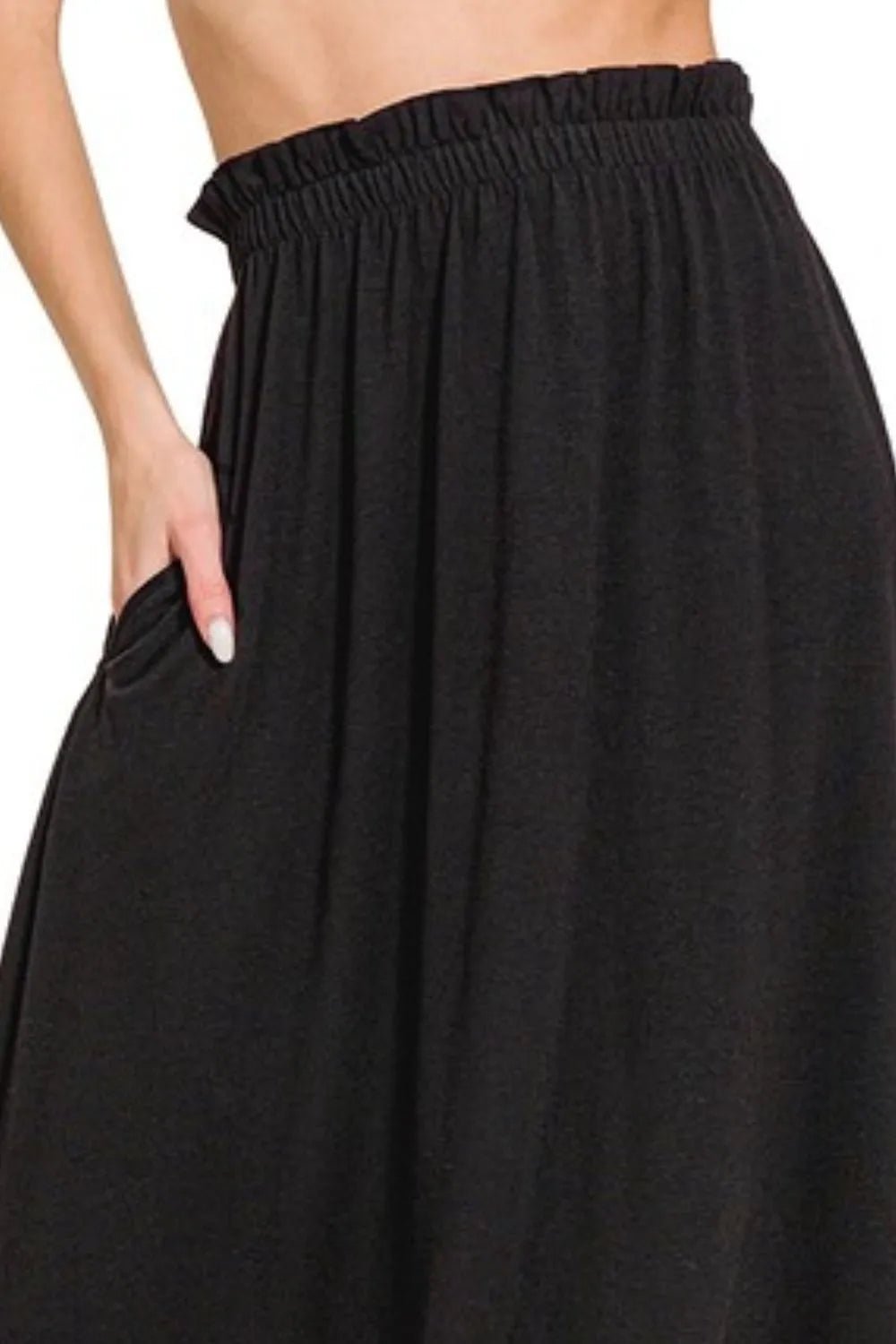 Zenana Paperbag Waist Midi Skirt With Pockets - JUST - JEN BOUTIQUE
