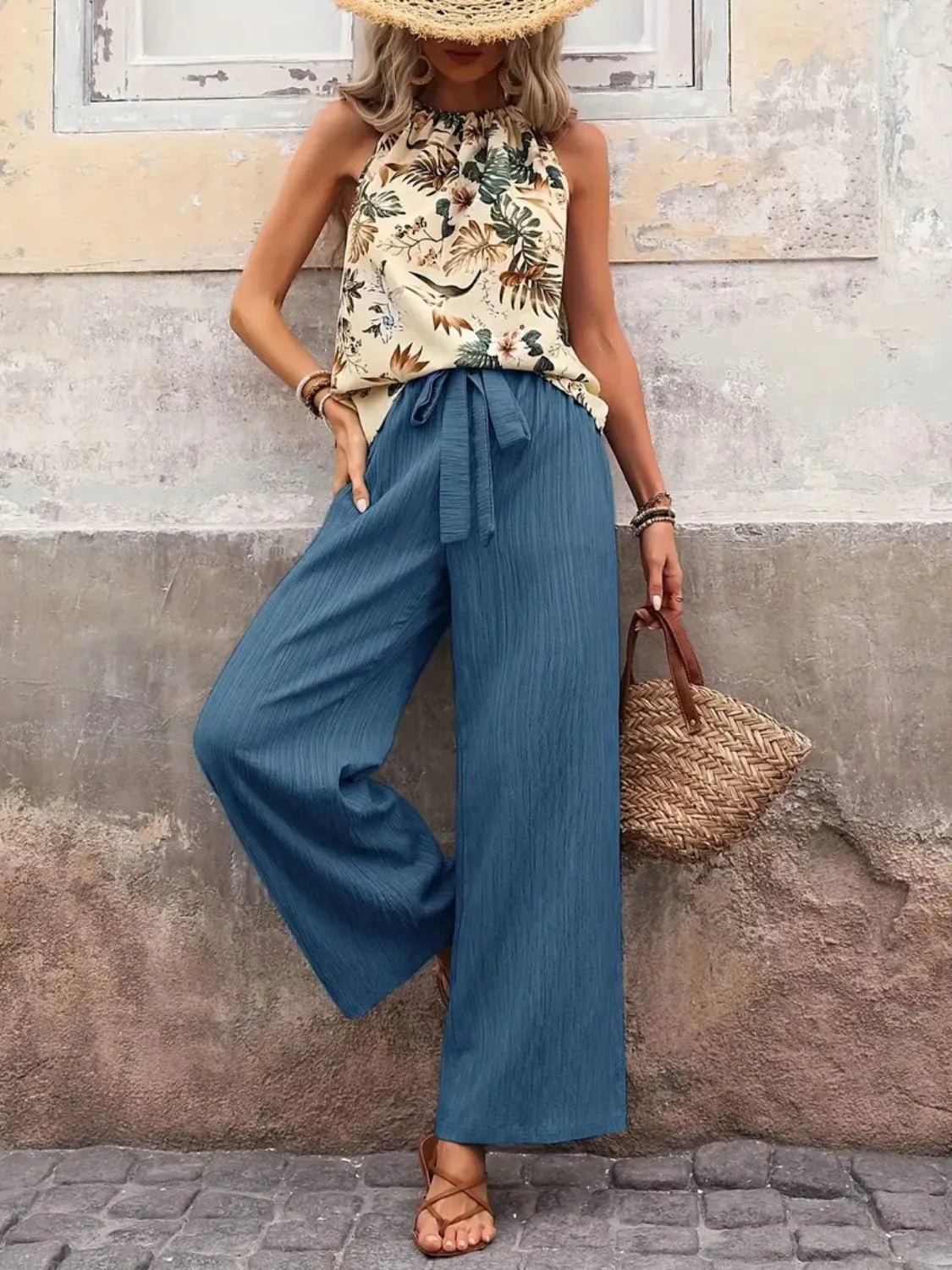 Printed Tank Top and Wide Leg Pants Set - JUST - JEN BOUTIQUE