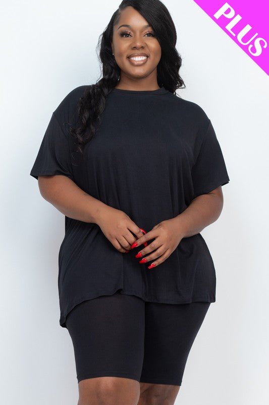 Plus Size Loose Fit Top t shirt &Biker Shorts Set - JUST - JEN BOUTIQUE