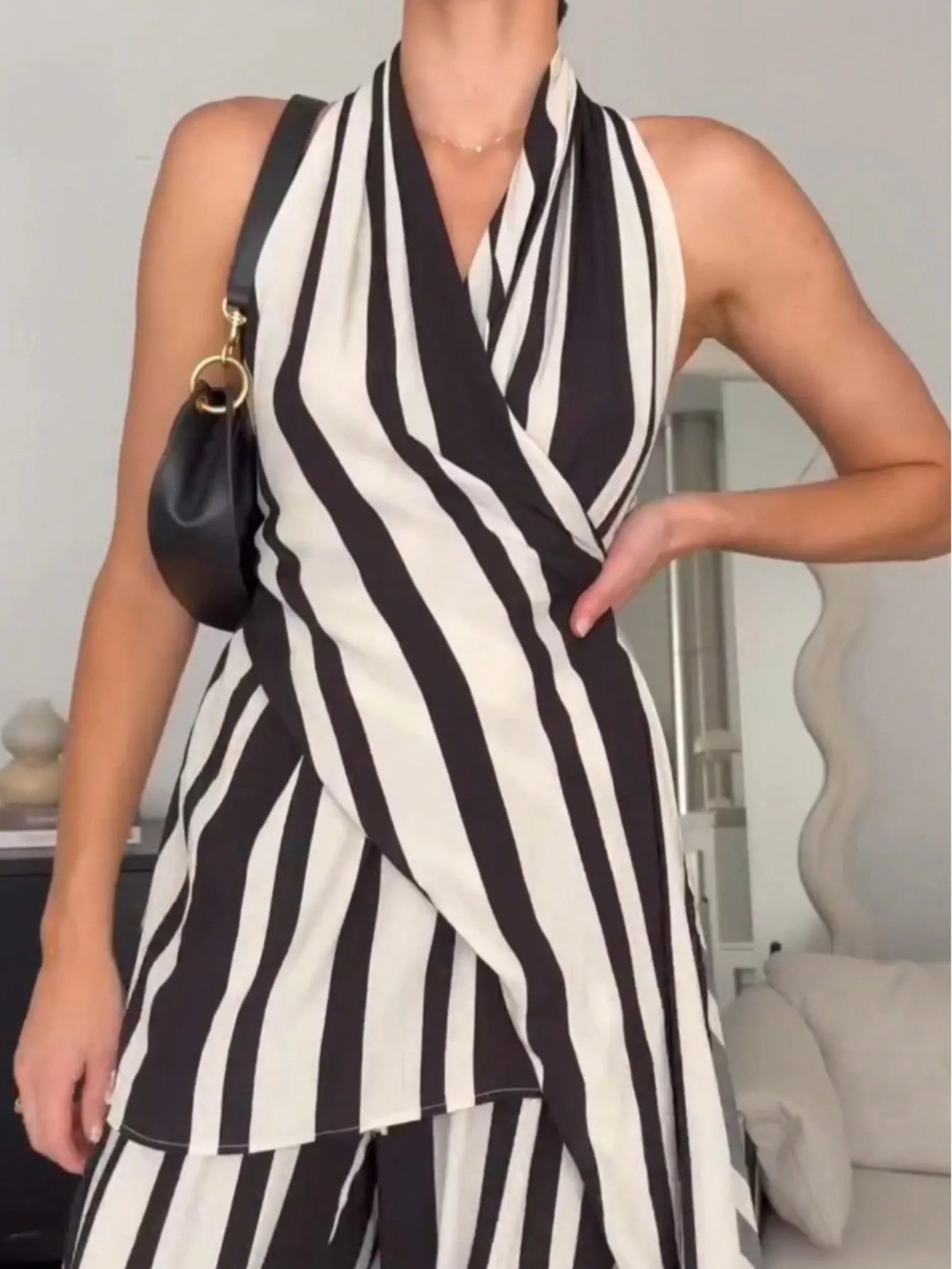 Striped Halter Neck Top and Pants Two - Piece Set - JUST - JEN BOUTIQUE