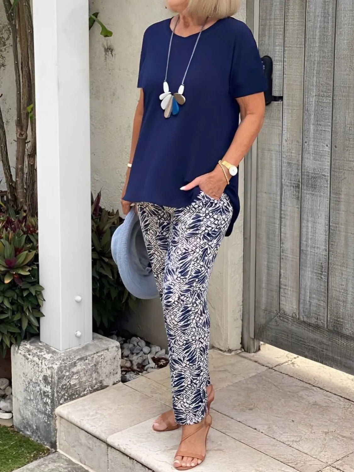 Full Size Round Neck Short Sleeve Top and Pants Set Plus Size - JUST - JEN BOUTIQUE