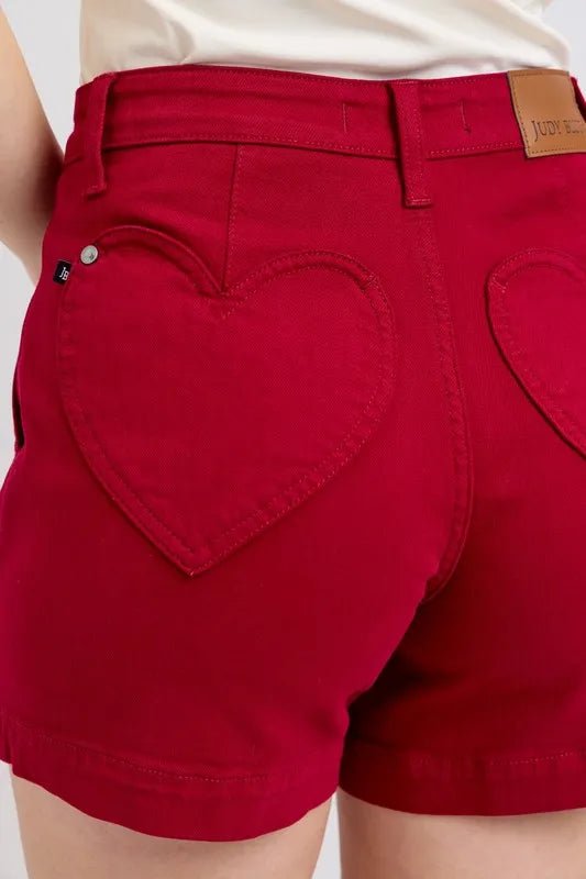 Judy Blue Full Size High Waist Tummy Control Garment Dyed Heart Shaped Denim Shorts Plus Size - JUST - JEN BOUTIQUE