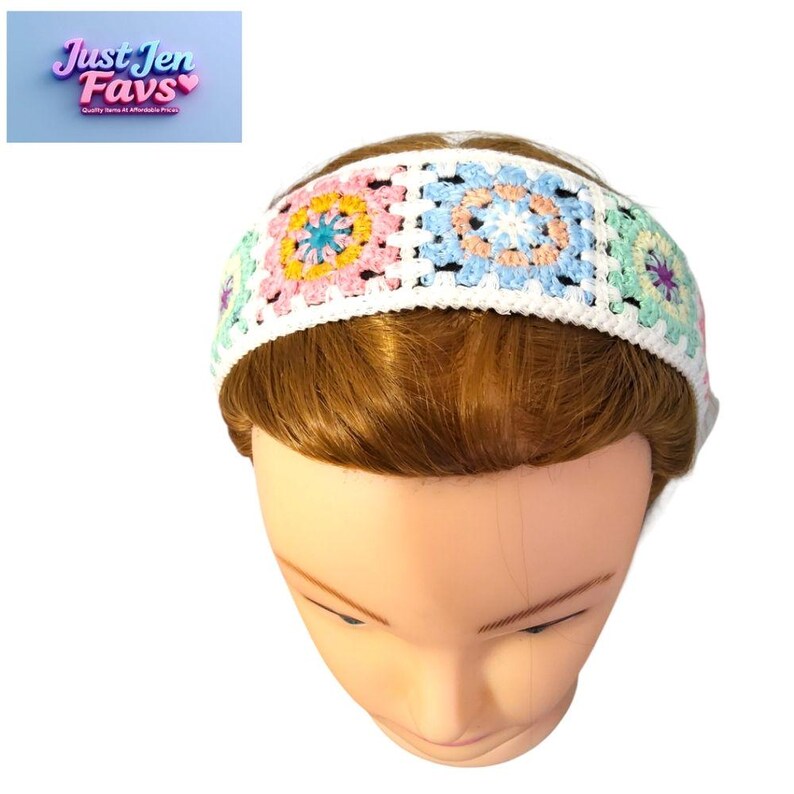 Black Satin Headband with Multi-Color Crochet Embroidery, Designed By Just Jen