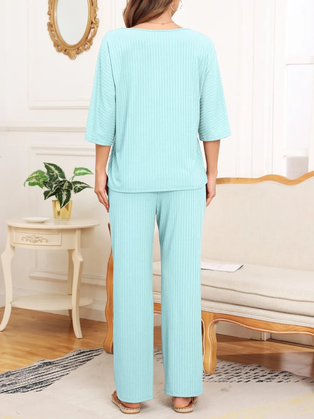 Ribbed Half Sleeve Top and Pocketed Pants Set - JUST - JEN BOUTIQUE