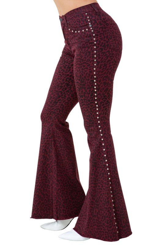 Leopard Studded Bell Bottom Pant - JUST - JEN BOUTIQUE