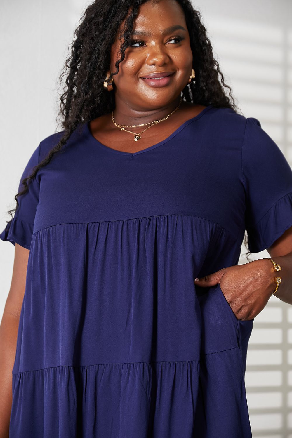 Mandy V - Neck Flounce Sleeve Tiered Dress - JUST - JEN BOUTIQUE