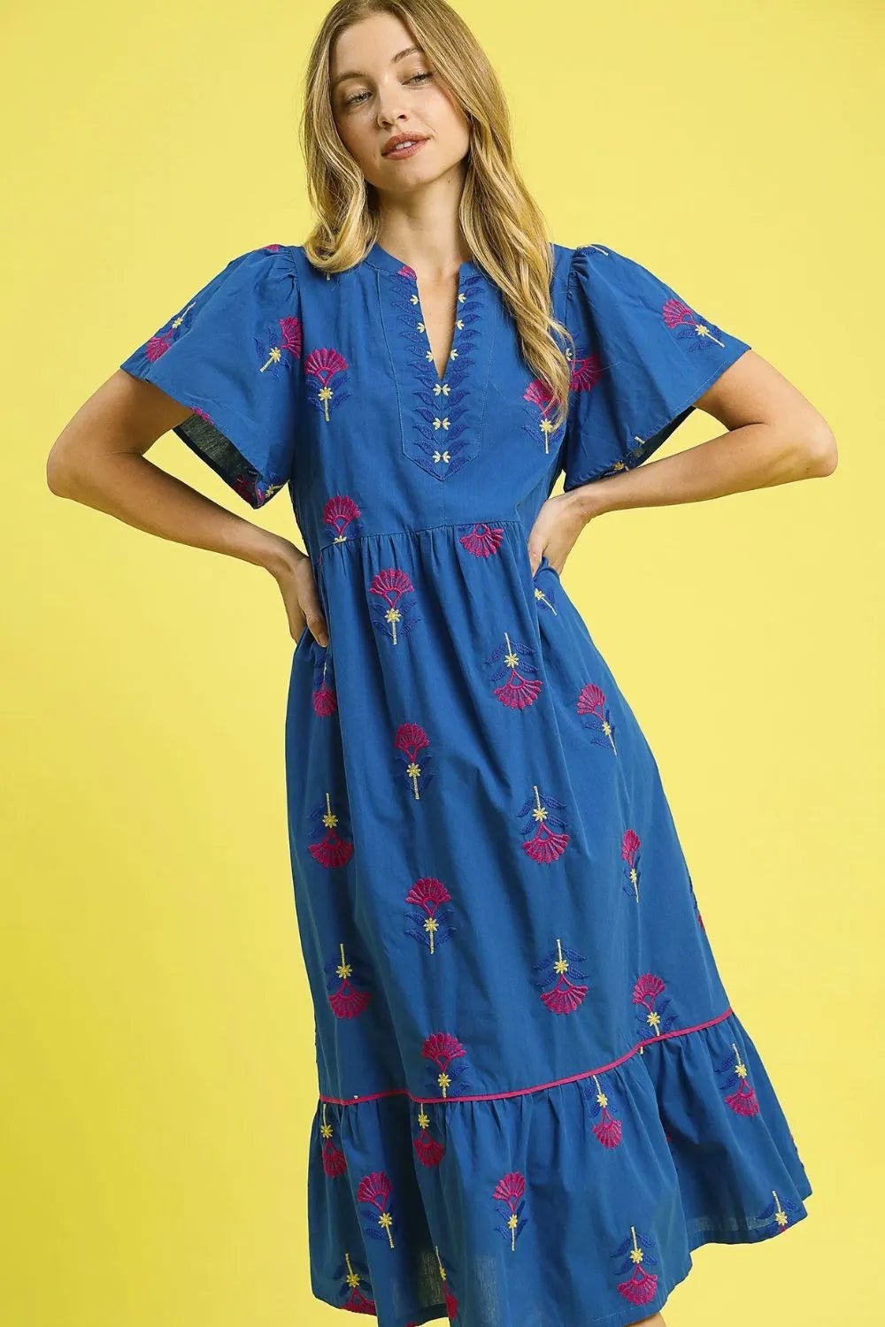 Umgee Embroidered Tiered Midi Dress - JUST - JEN BOUTIQUE