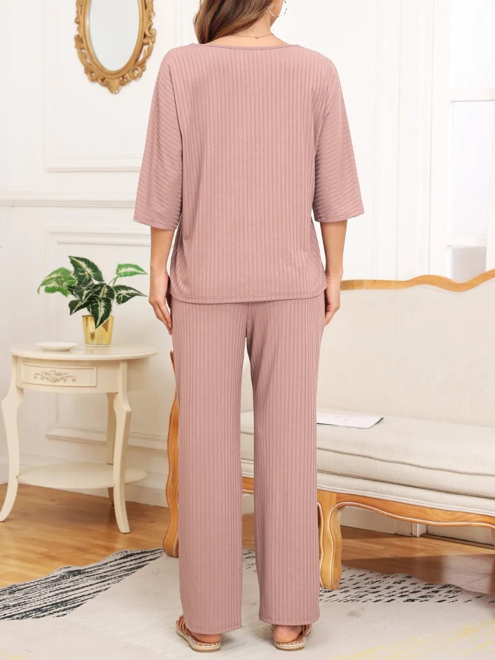 Ribbed Half Sleeve Top and Pocketed Pants Set - JUST - JEN BOUTIQUE