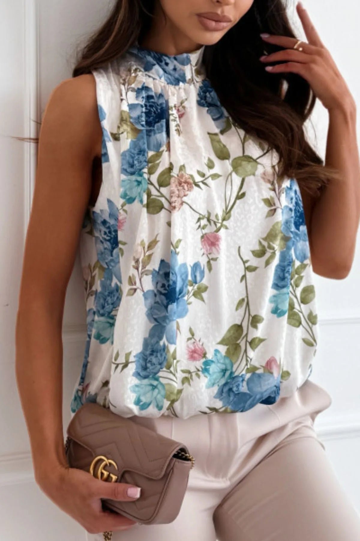 Floral Mock Neck Sleeveless Blouse - JUST - JEN BOUTIQUE