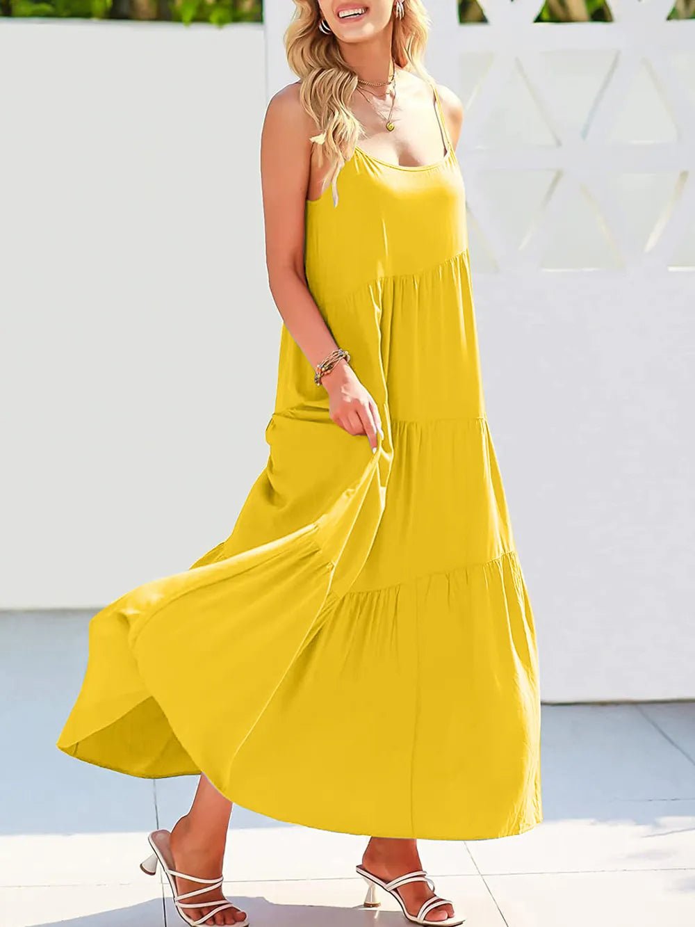 Full Size Ruched Tiered Spaghetti Strap Dress - JUST - JEN BOUTIQUE