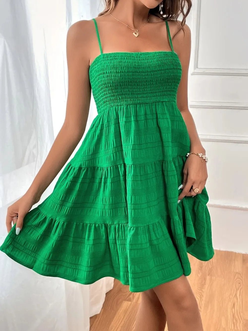 Tiered Smocked Square Neck Cami Dress - JUST - JEN BOUTIQUE